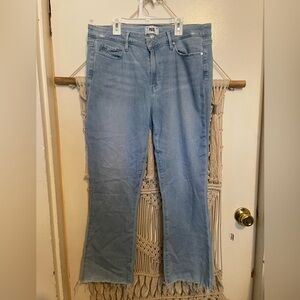 Paige Colette Crop Flare Jeans in Folklore Raw Hem Stretch Size 33